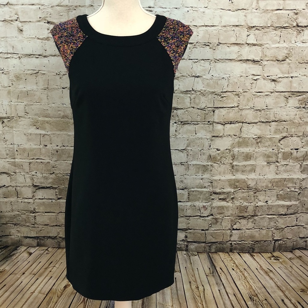 TRINA TURK Black Embellished Cap Sleeve Dress